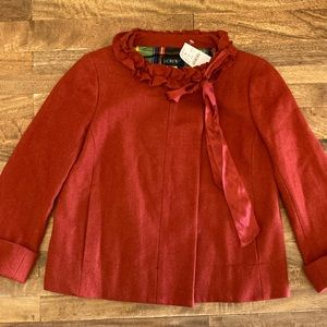 NWT NEVER WORN J. Crew Cheshire Herringbone Ruffled Neck Jacket Wool Coat Size 2